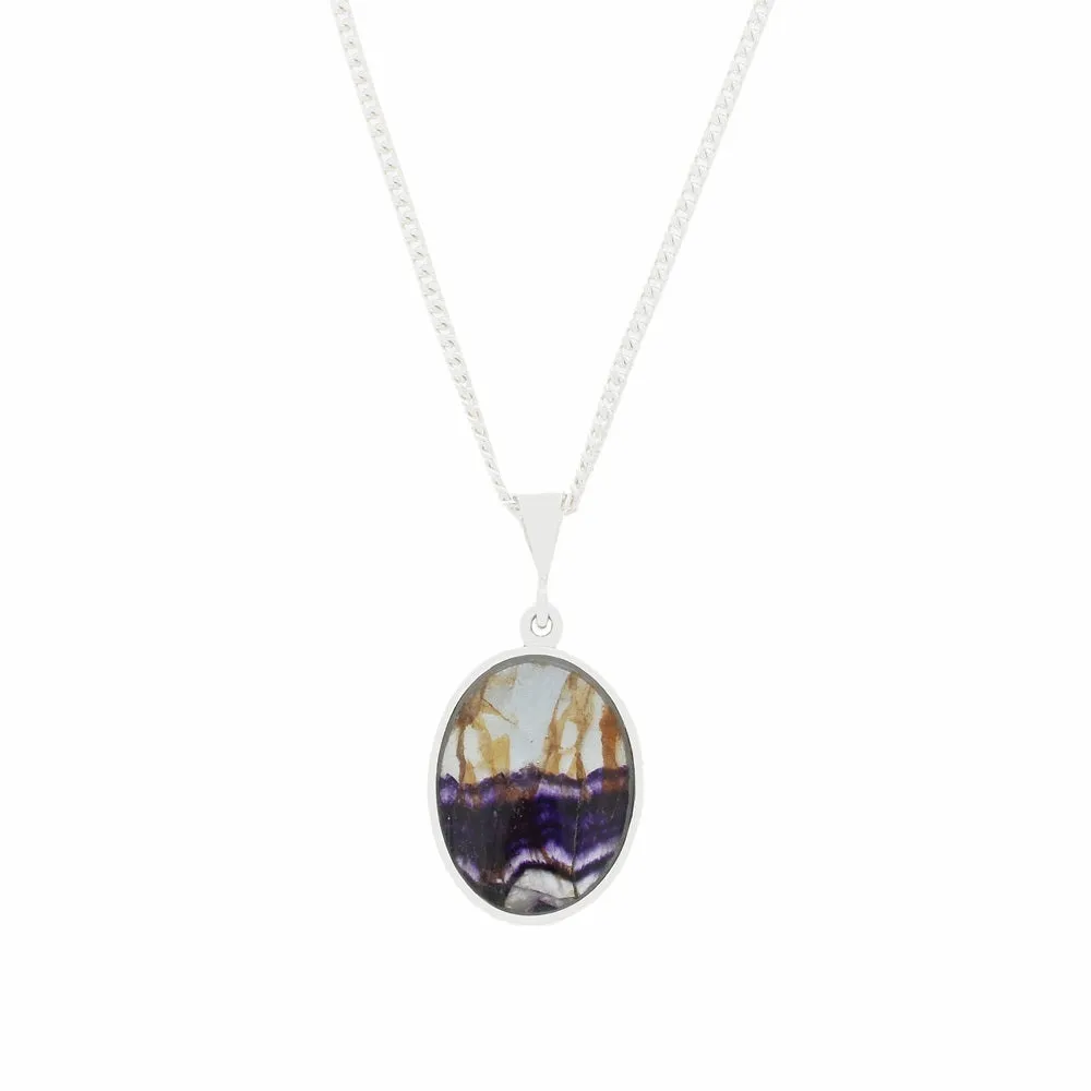Derbyshire Blue John Medium Oval Reversible Pendant and Chain