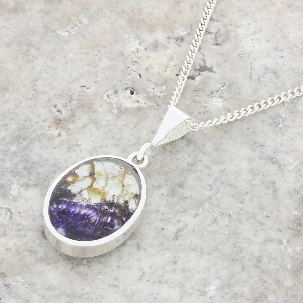 Derbyshire Blue John Oval Shape Reversible Pendant and Chain