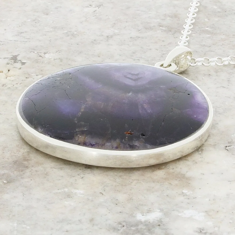 Derbyshire Blue John Silver Tree of Life Large Round Pendant and Chain