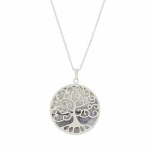 Derbyshire Blue John Silver Tree of Life Large Round Pendant and Chain