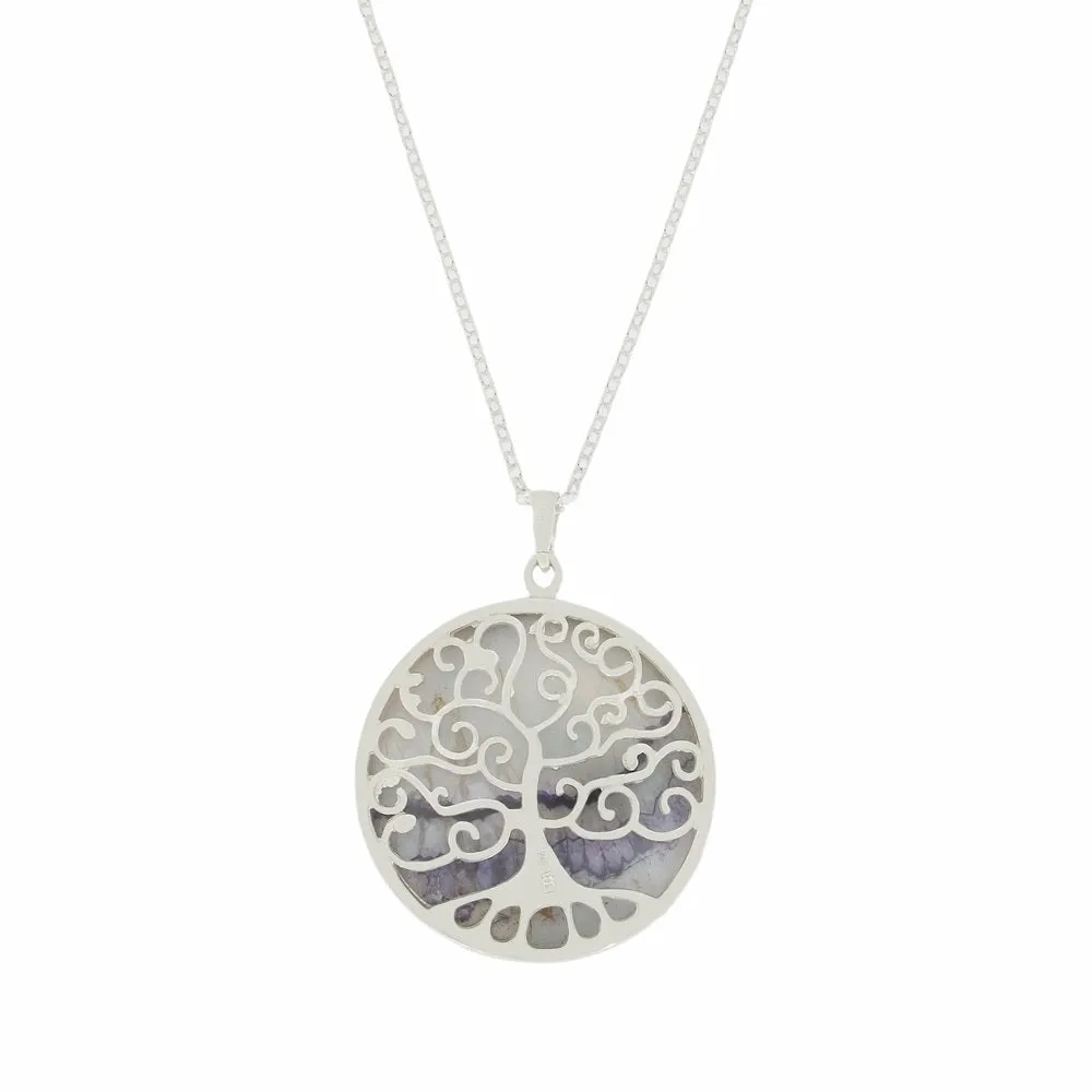 Derbyshire Blue John Silver Tree of Life Large Round Pendant and Chain