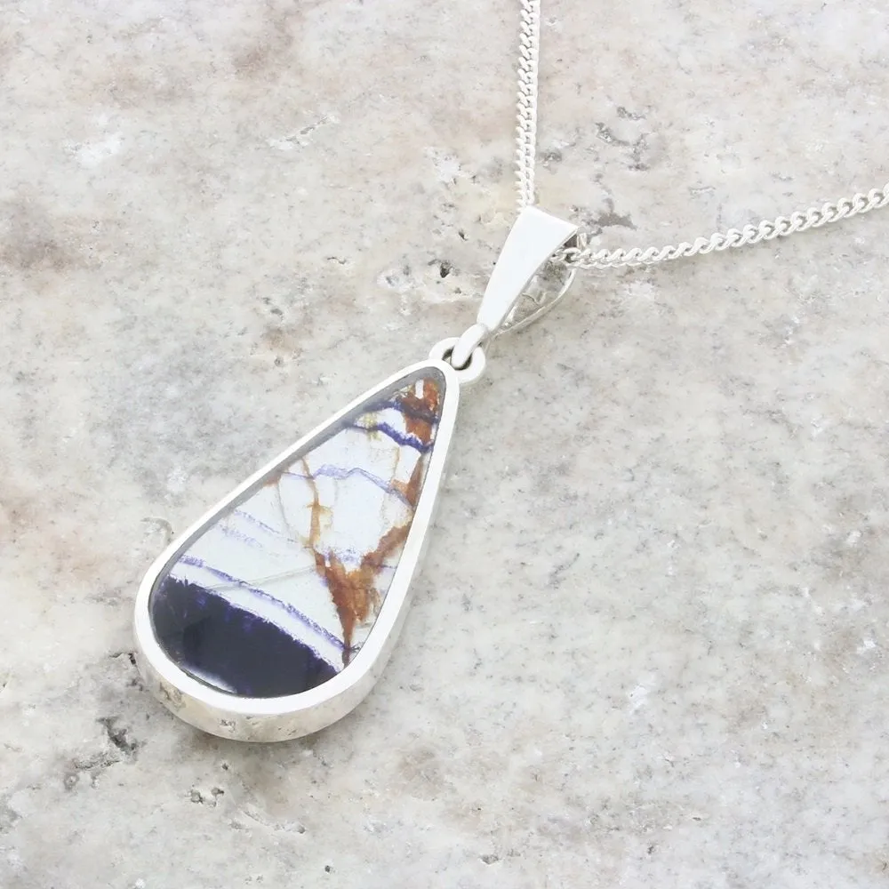 Derbyshire Blue John Slim Pear Shape Reversible Pendant And Chain
