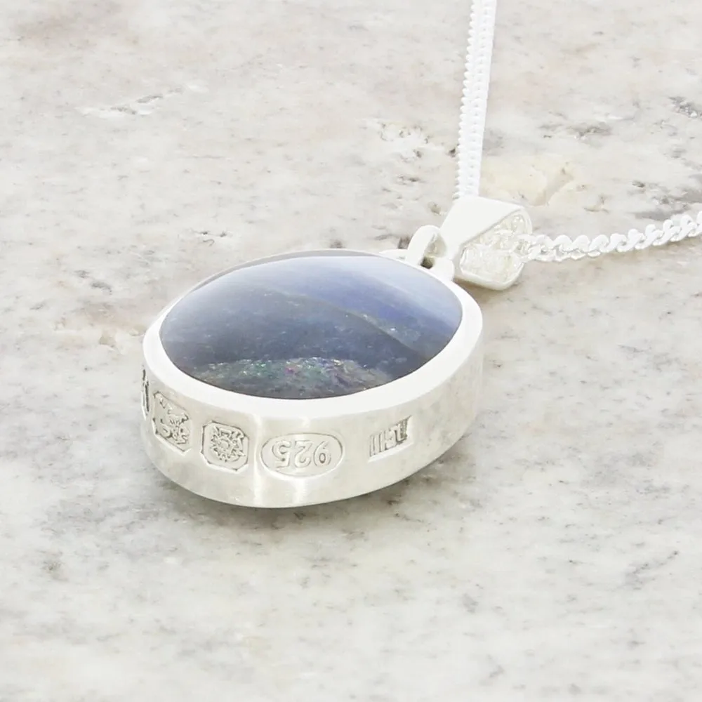 Derbyshire Blue John Small Oval Reversible Pendant and Chain