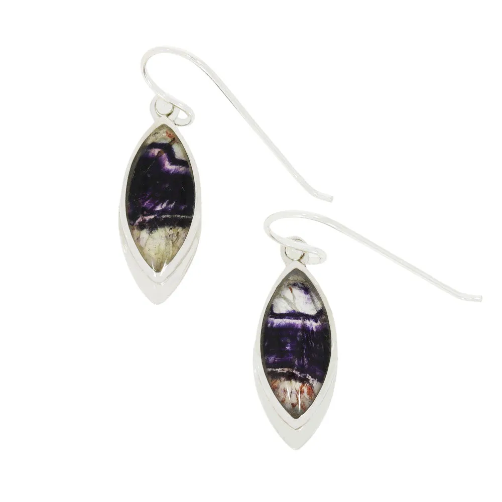 Derbyshire Blue John Sterling Silver Marquise Drop Earrings