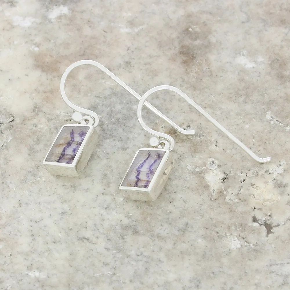 Derbyshire Blue John Sterling Silver Rectangular Drop Earrings