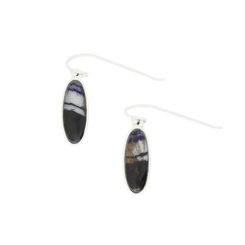 Derbyshire Blue John Sterling Silver Slim Oval Drop Earrings