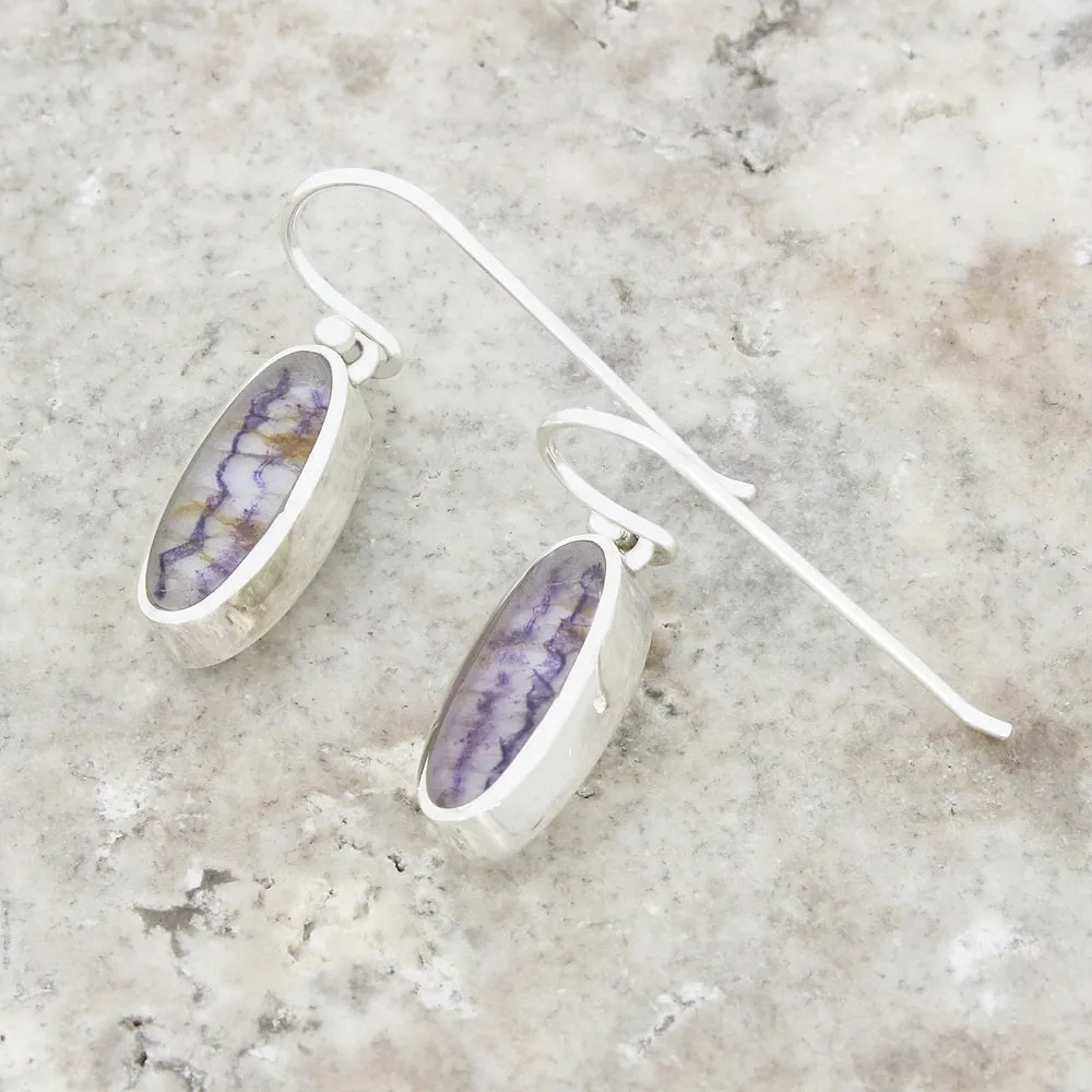 Derbyshire Blue John Sterling Silver Slim Oval Drop Earrings