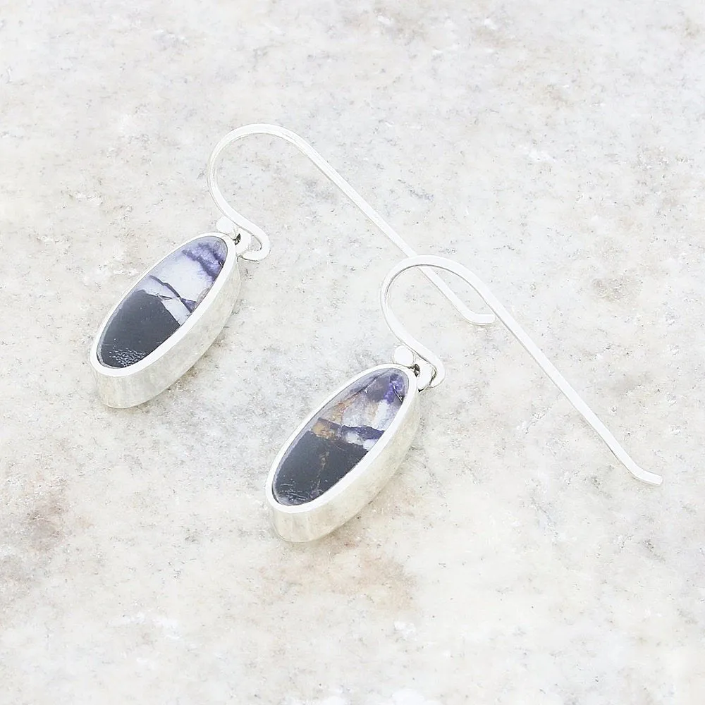 Derbyshire Blue John Sterling Silver Slim Oval Drop Earrings
