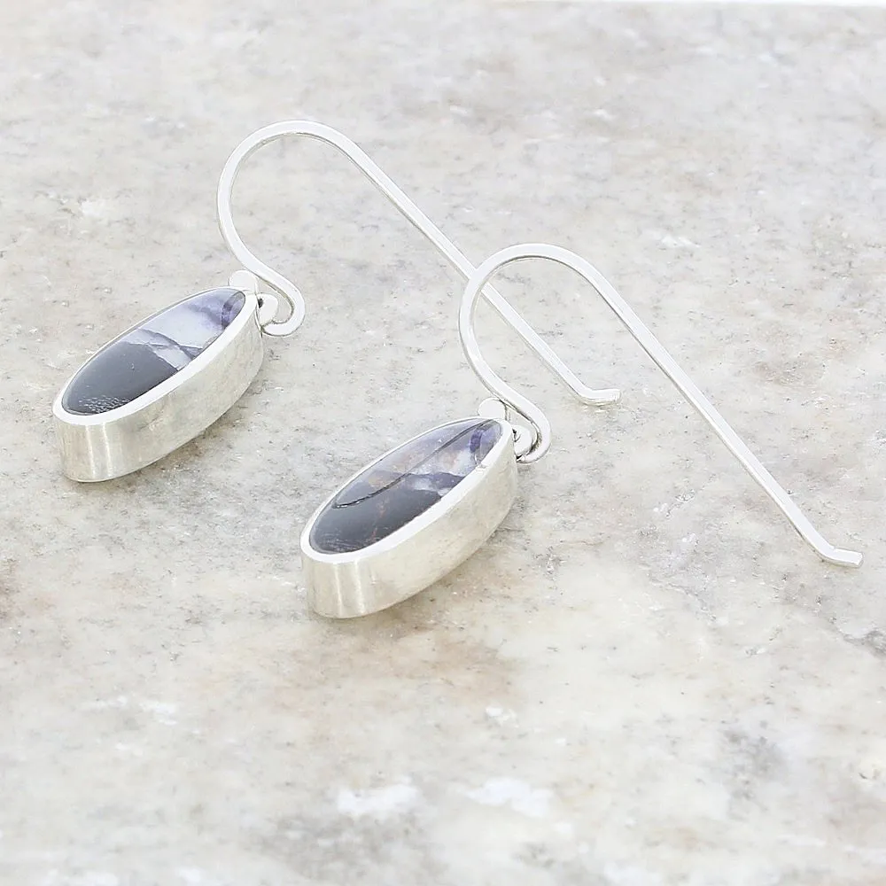 Derbyshire Blue John Sterling Silver Slim Oval Drop Earrings