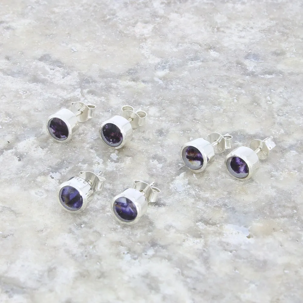 Derbyshire Blue John Sterling Silver Small Round Stud Earrings