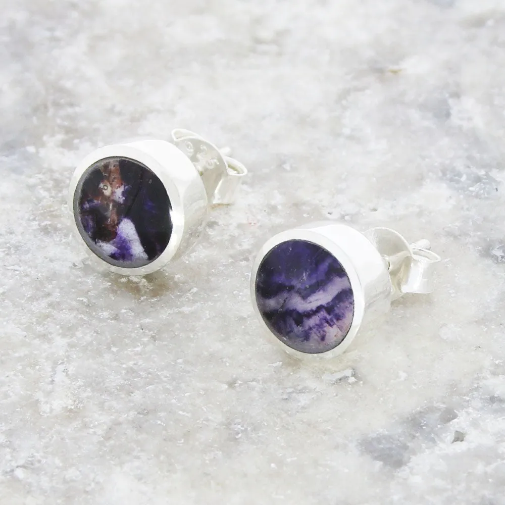 Derbyshire Blue John Sterling Silver Small Round Stud Earrings