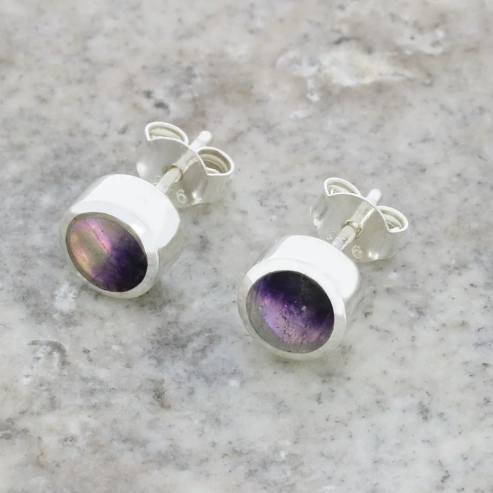 Derbyshire Blue John Sterling Silver Small Round Stud Earrings
