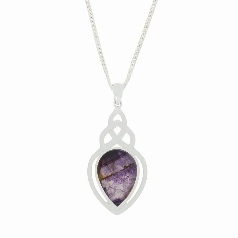 Derbyshire Blue John Sterling Silver Teardrop Celtic Pendant and Chain