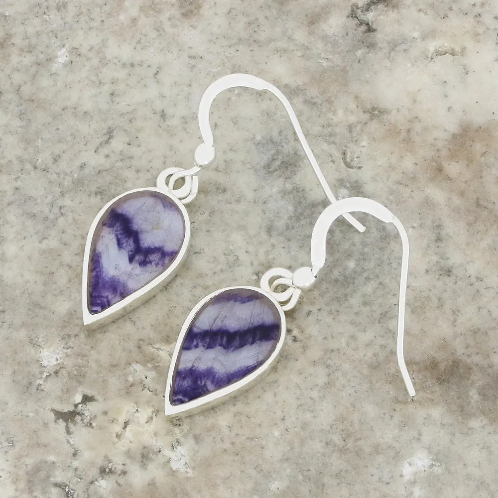 Derbyshire Blue John Sterling Silver Teardrop Drop Earrings