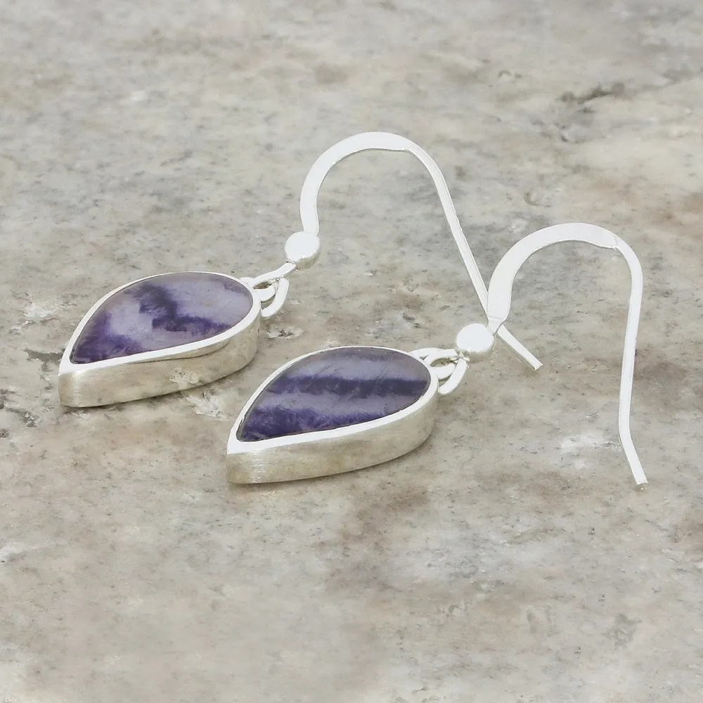 Derbyshire Blue John Sterling Silver Teardrop Drop Earrings