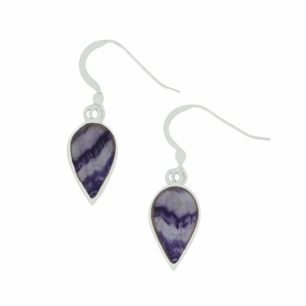 Derbyshire Blue John Sterling Silver Teardrop Drop Earrings