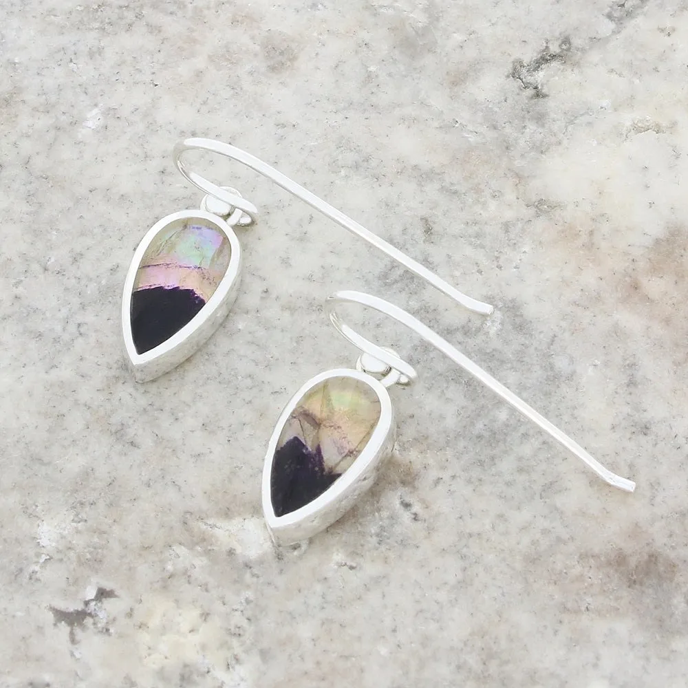Derbyshire Blue John Sterling Silver Teardrop Shape Drop Earrings