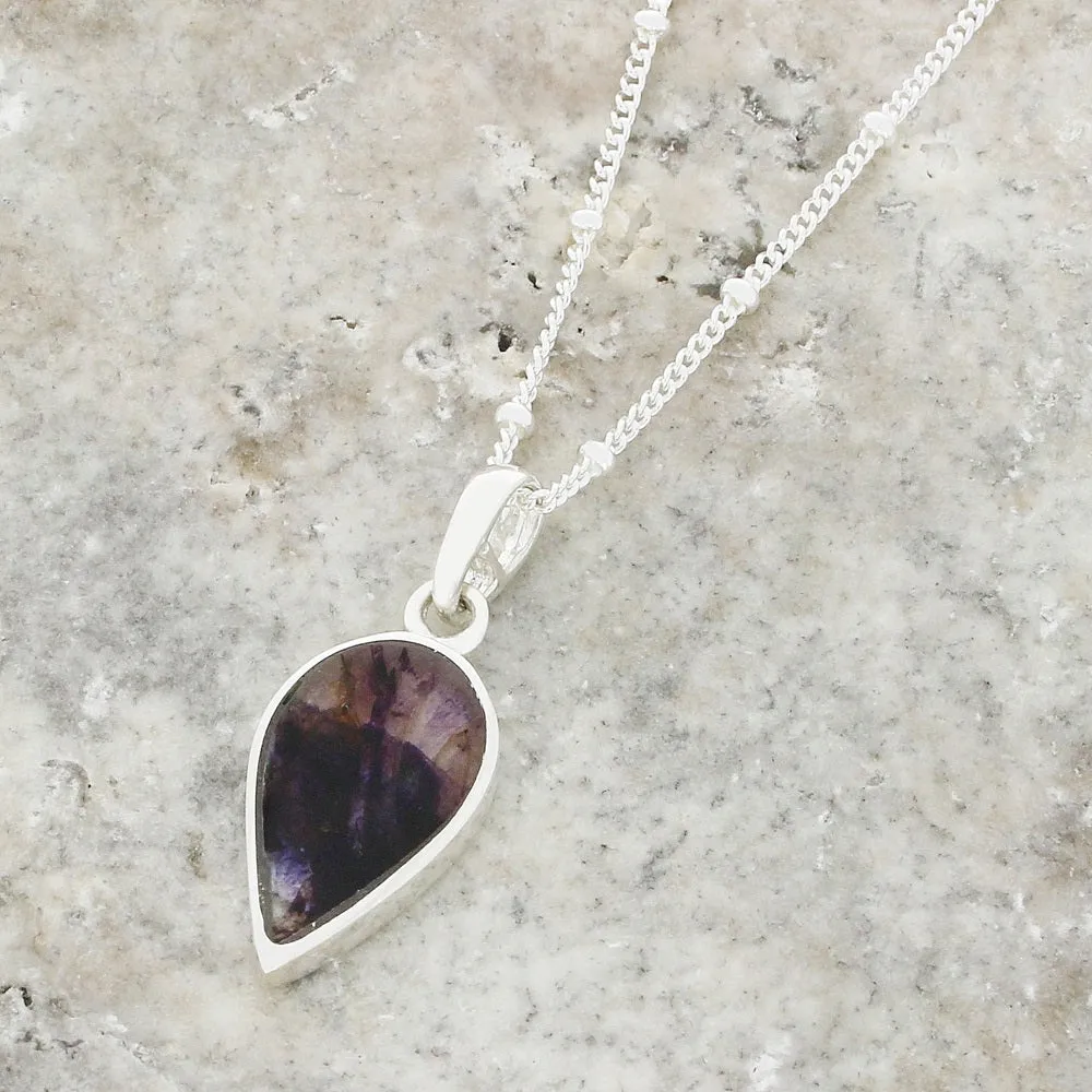 Derbyshire Blue John Teardrop Shape Pendant And Chain