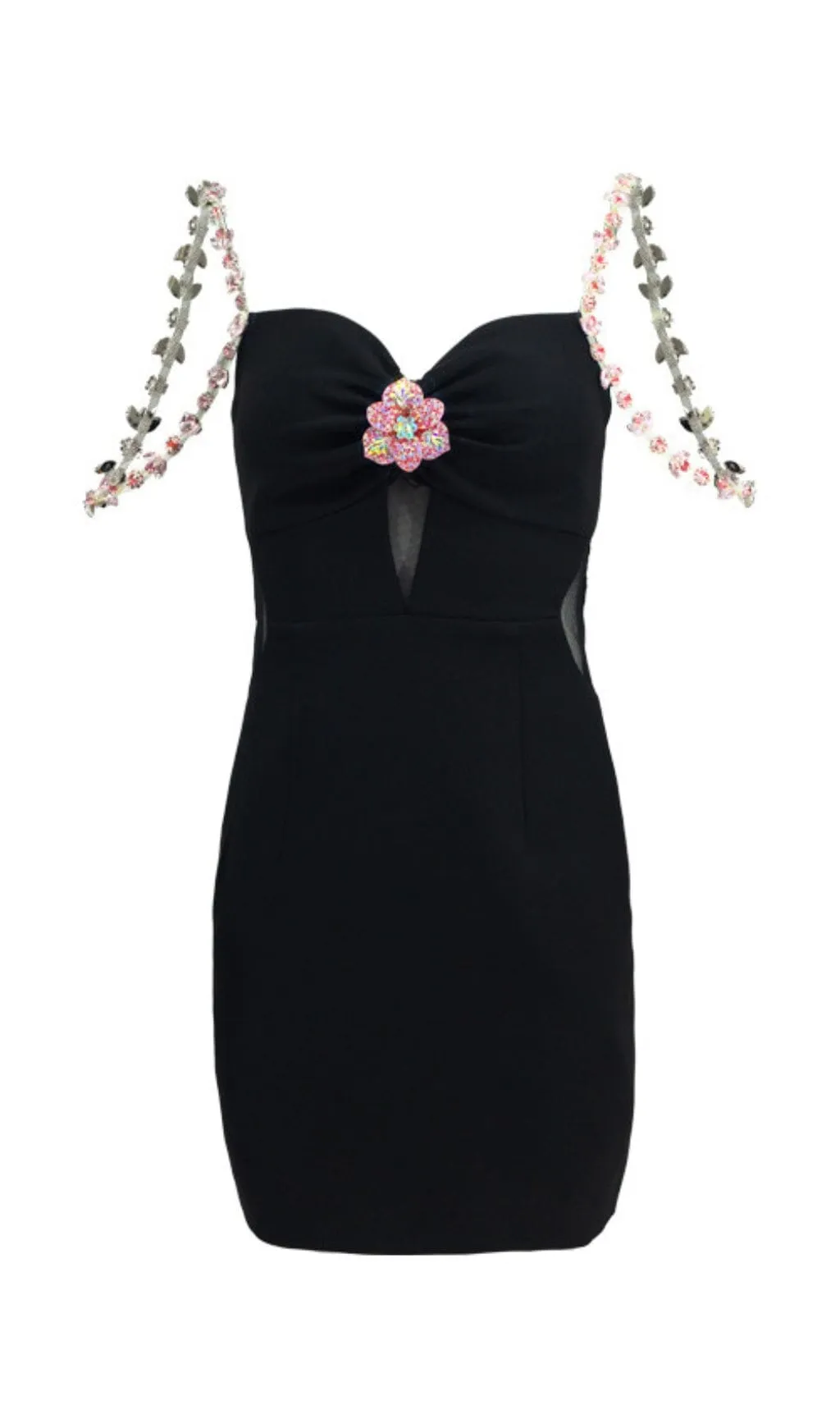 DIAMOND FLOWER SLEEVELESS SUSPENDER MINI DRESS IN BLACK Gloria Lanvin