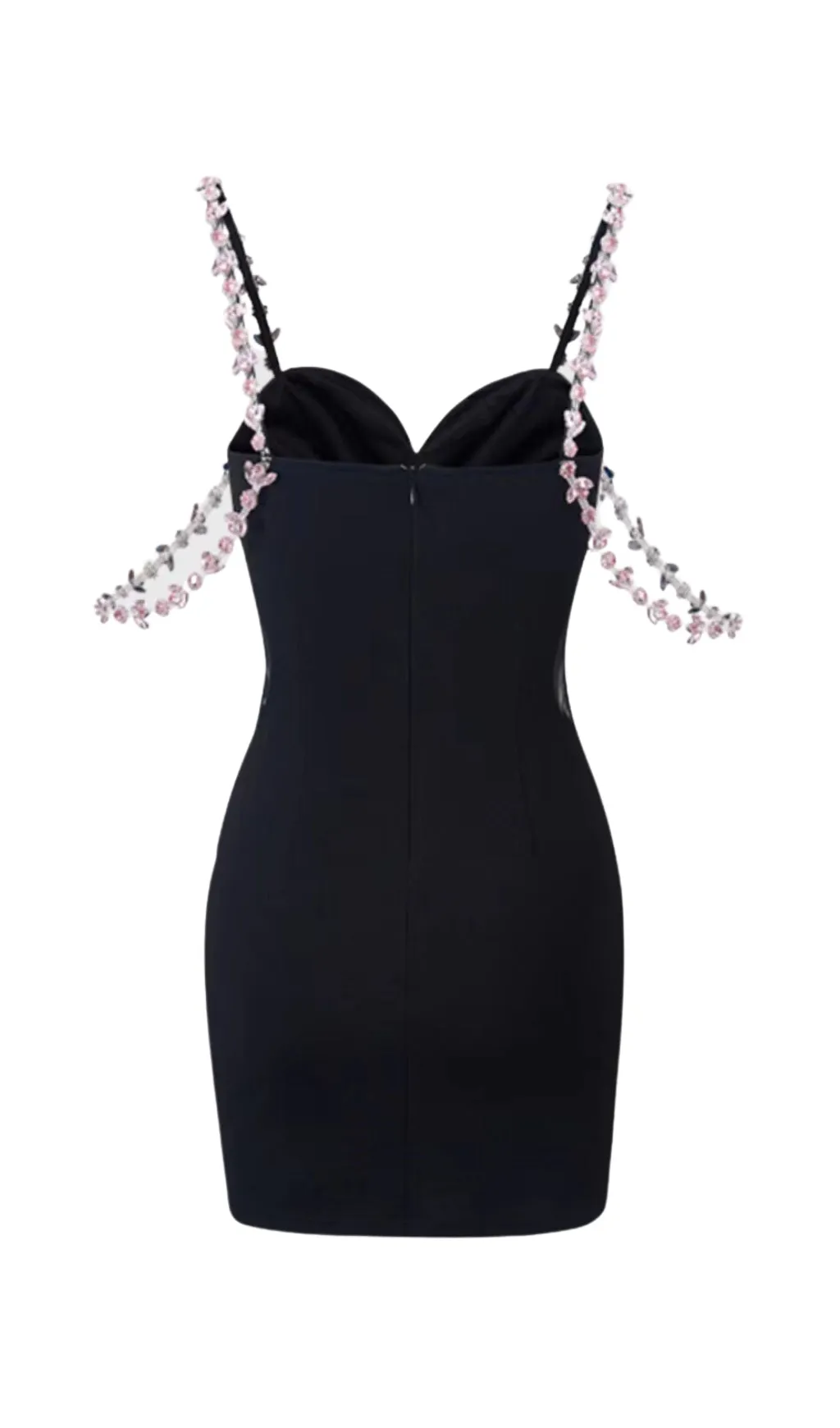 DIAMOND FLOWER SLEEVELESS SUSPENDER MINI DRESS IN BLACK Gloria Lanvin