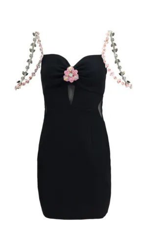 DIAMOND FLOWER SLEEVELESS SUSPENDER MINI DRESS IN BLACK Gloria Lanvin