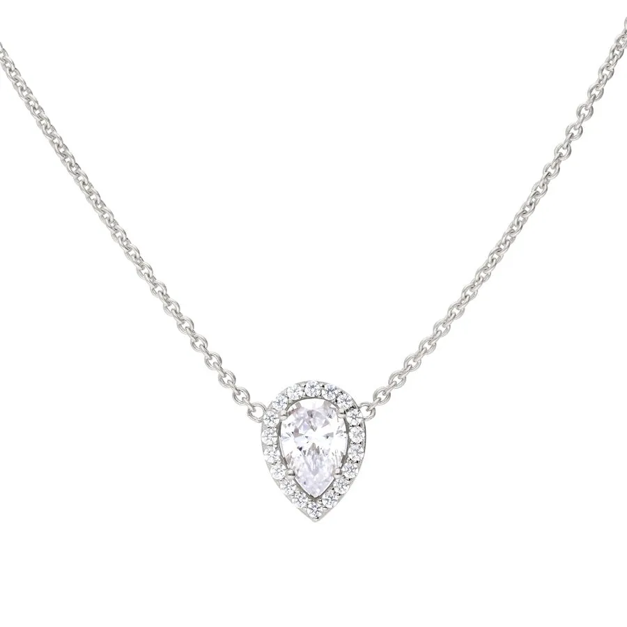 Diamonfire Sterling Silver Zirconia Teardrop Shaped Pendant and Chain N4403