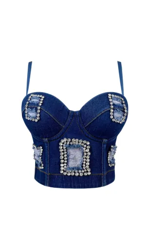 DISTRESSED BREATHABLE DIAMOND-ENCRUSTED FISHBONE CAMISOLE Gloria Lanvin