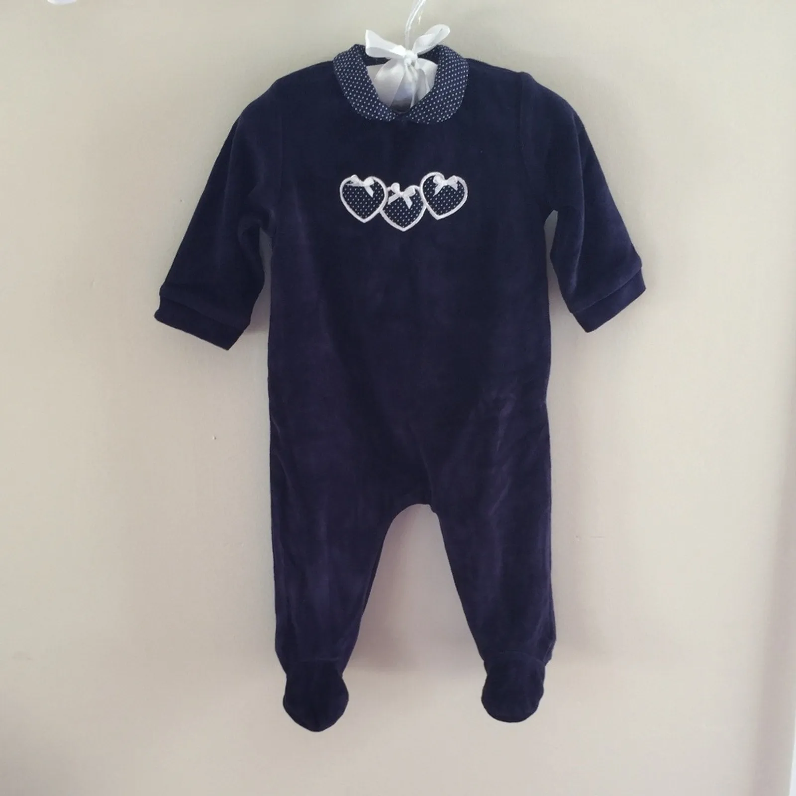 Doorbuster P&P Piccino Piccina Navy Velour Heart Footie 6 Months  Limited Availability!