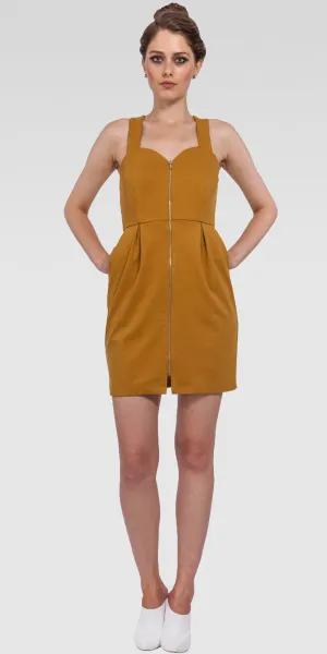 Editors Choice Zipperd Front Bodycon Mini Dress - Marigold  Limited Release!