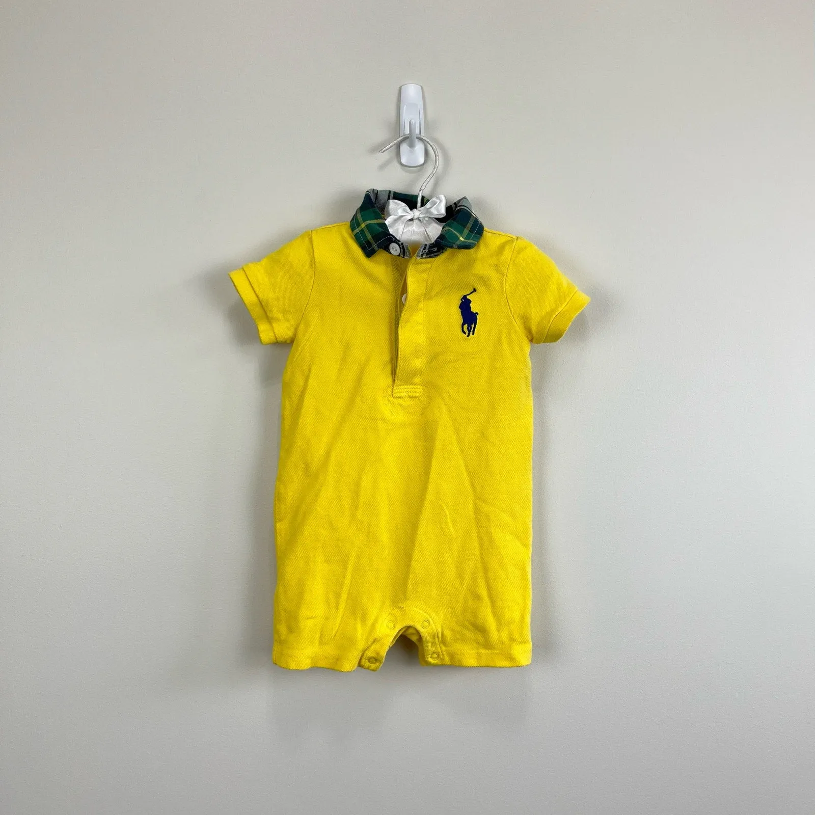 Editors Pick Ralph Lauren Yellow Polo Shortall Romper 9 Months  Today Only!