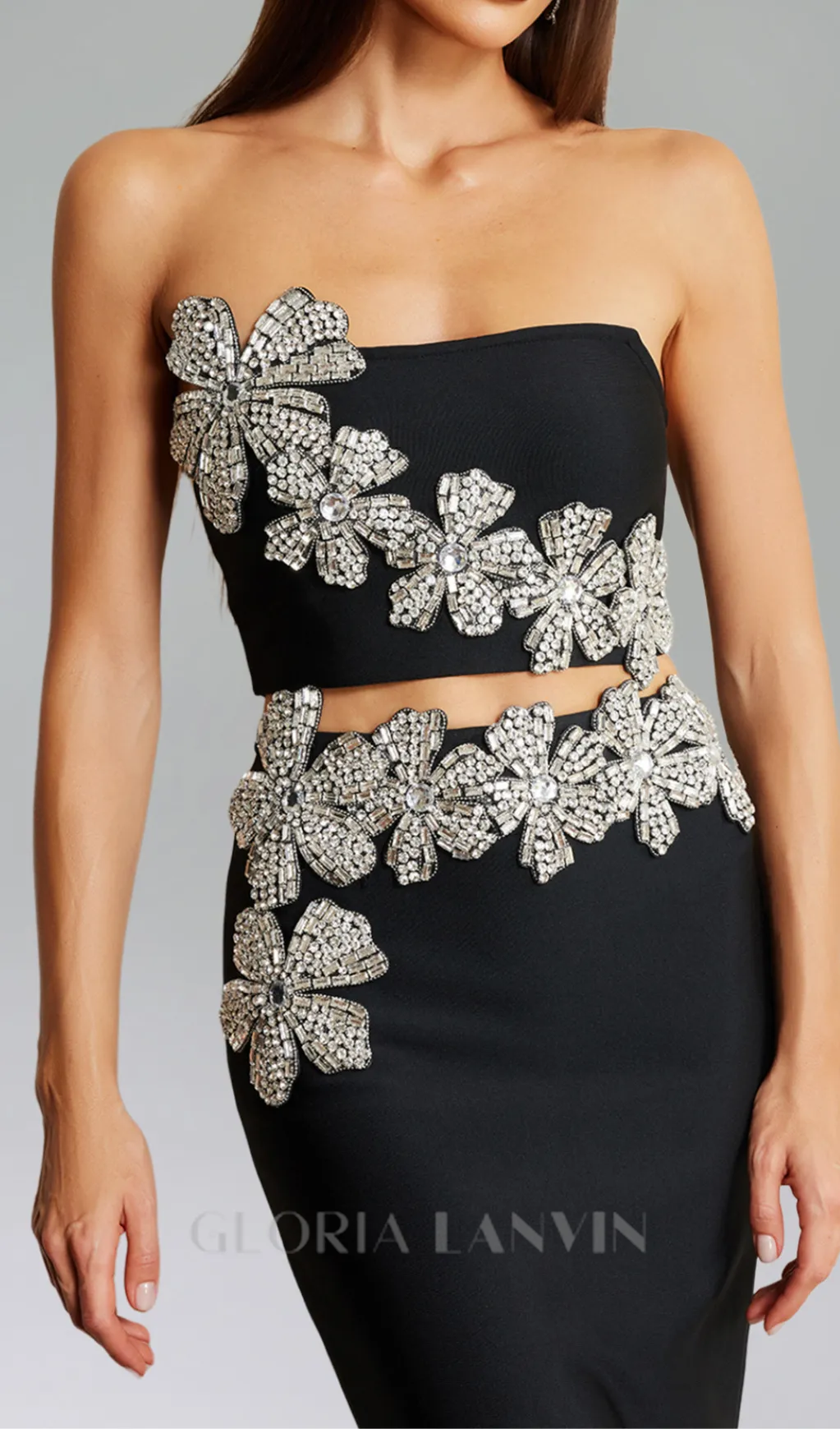 ELEGANZA FLOWERS WITH DIAMONDS BANDAGE TWO-PIECE SET Gloria Lanvin