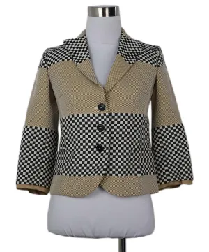 Etro Black White & Beige Check Print Jacket sz 4
