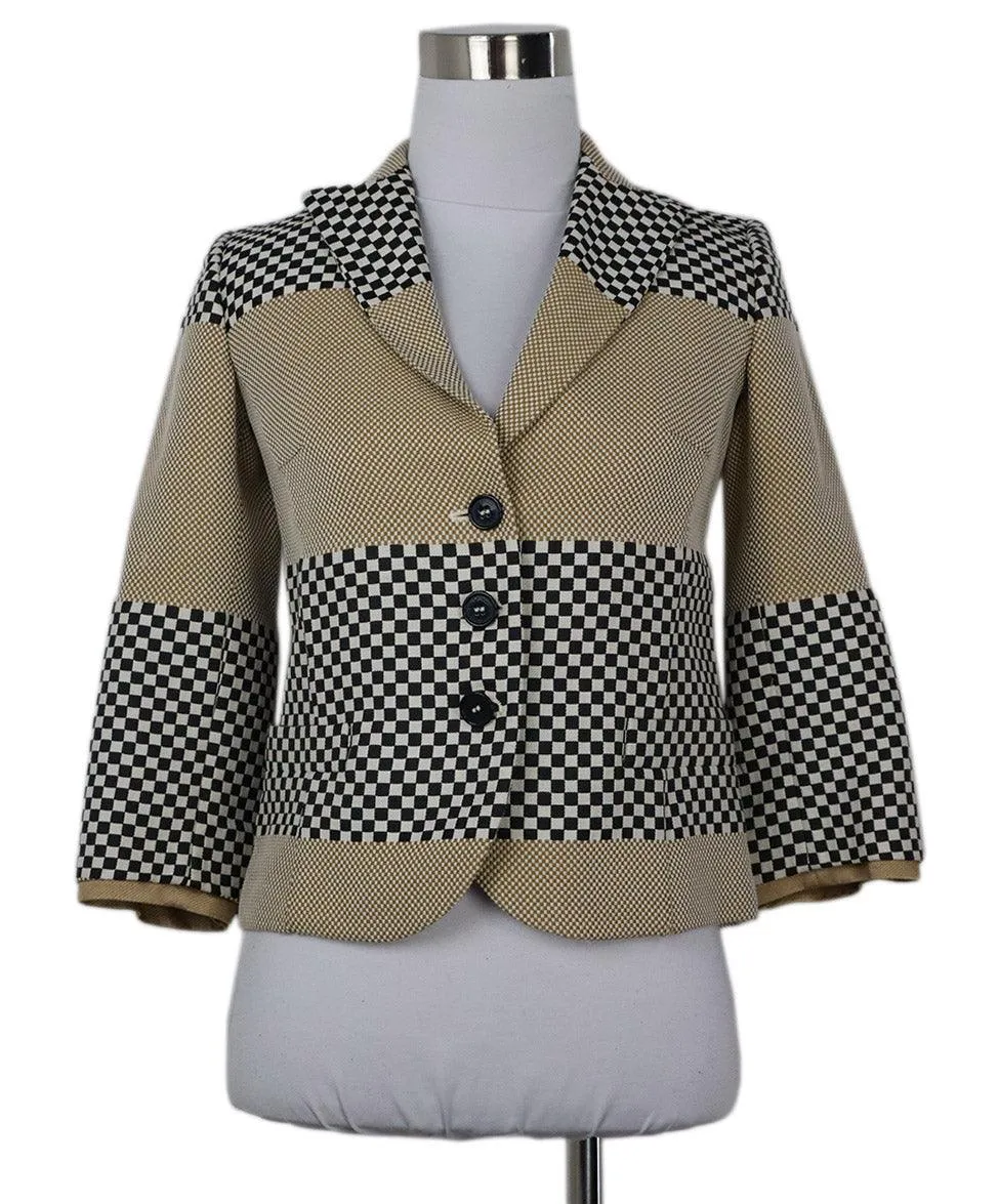 Etro Black White & Beige Check Print Jacket sz 4