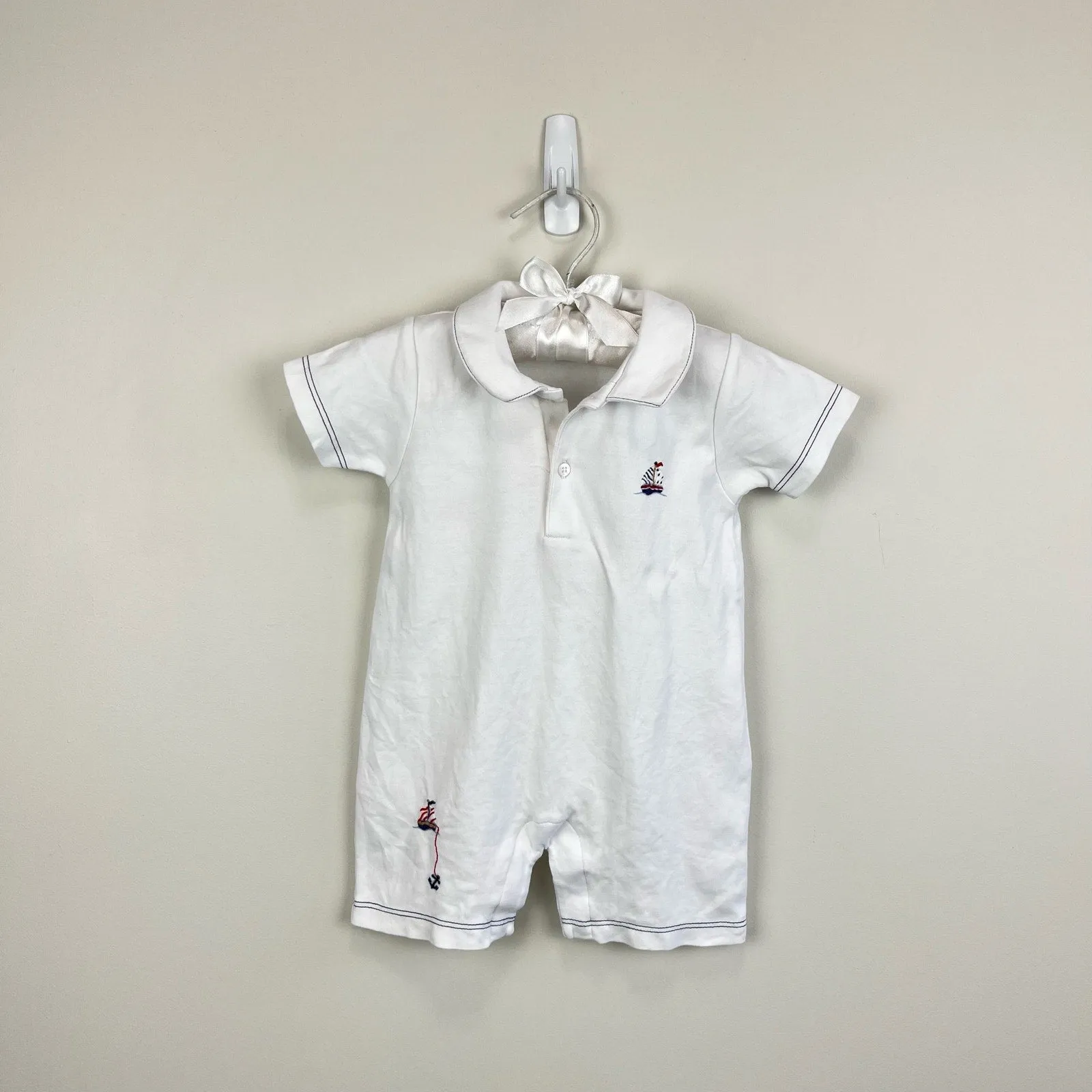 Exclusive Kissy Kissy White Sailboat Playsuit Romper 9 Months  Last Few Pieces!