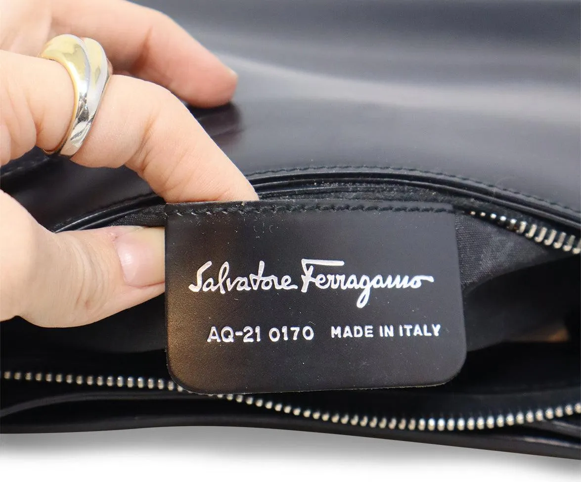 Ferragamo Black Leather Hobo Bag