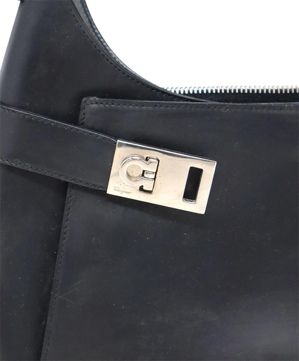 Ferragamo Black Leather Hobo Bag