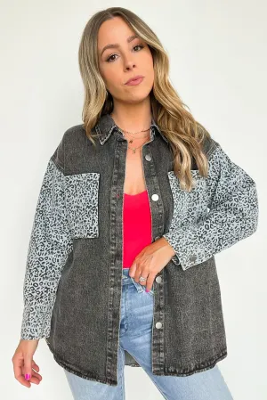 Fierce Flirt Animal Print Contrast Denim Shacket - FINAL SALE