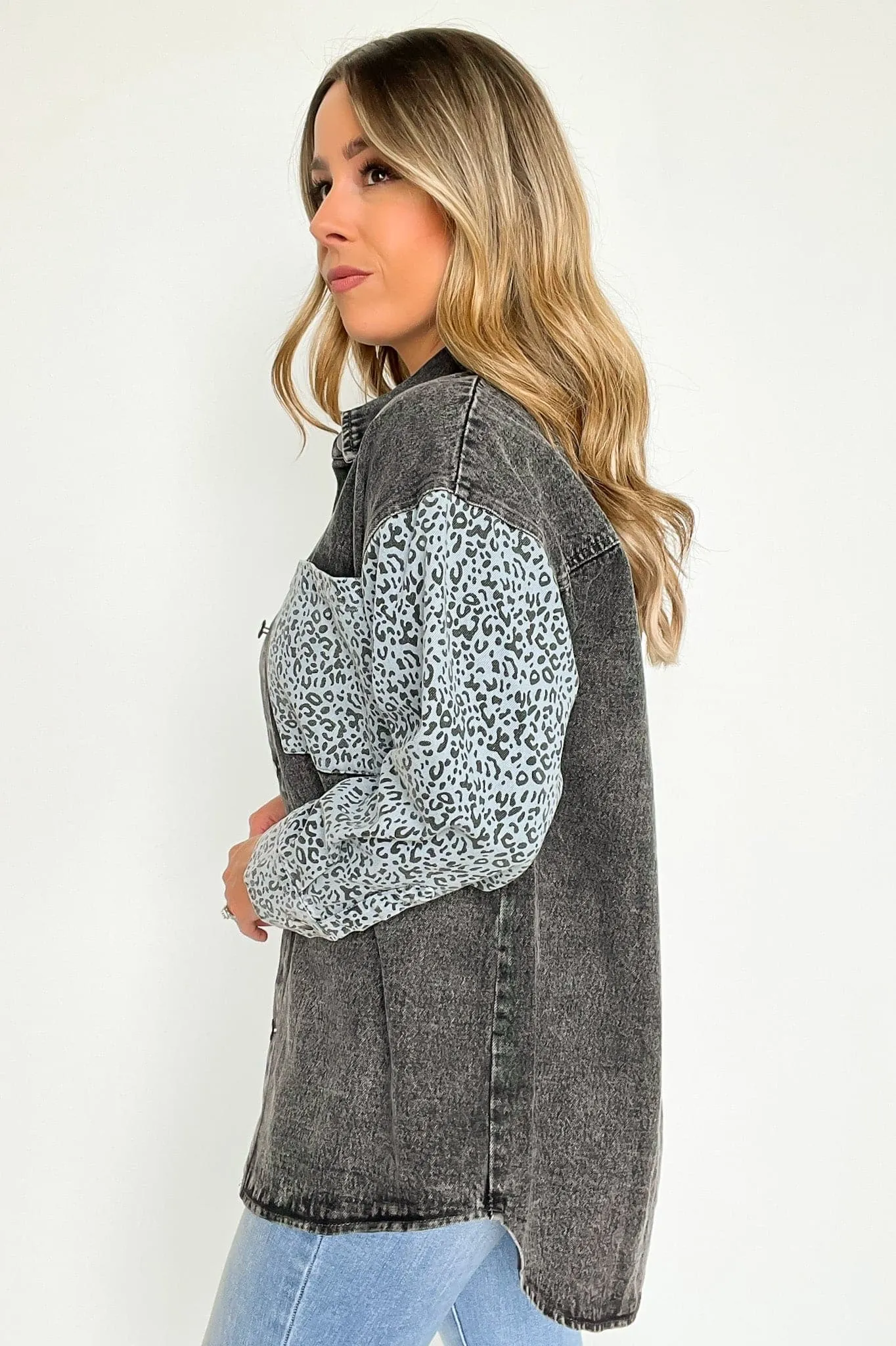 Fierce Flirt Animal Print Contrast Denim Shacket - FINAL SALE