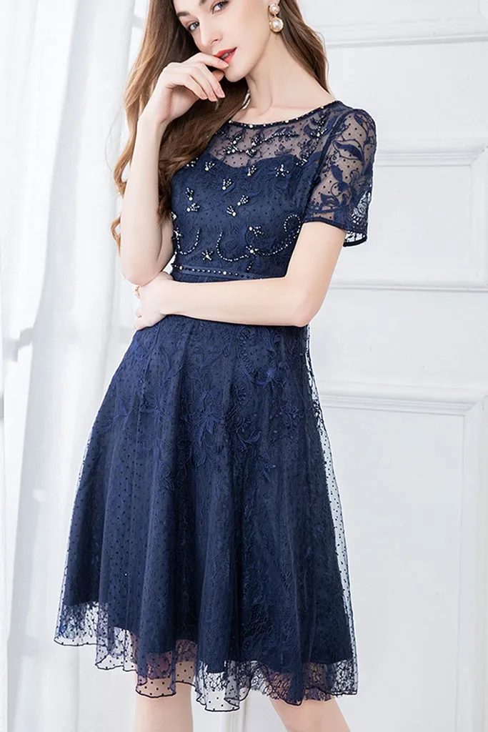 Final Few Short Sleeve Beaded Lace A-line Dress - M in Clearance  Limited Availability!