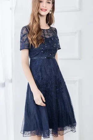 Final Few Short Sleeve Beaded Lace A-line Dress - M in Clearance  Limited Availability!