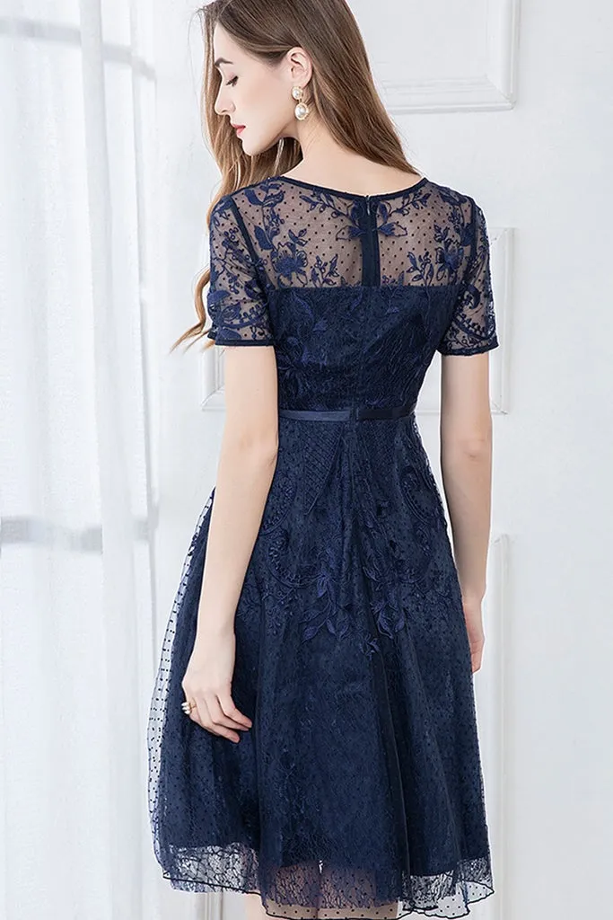 Final Few Short Sleeve Beaded Lace A-line Dress - M in Clearance  Limited Availability!