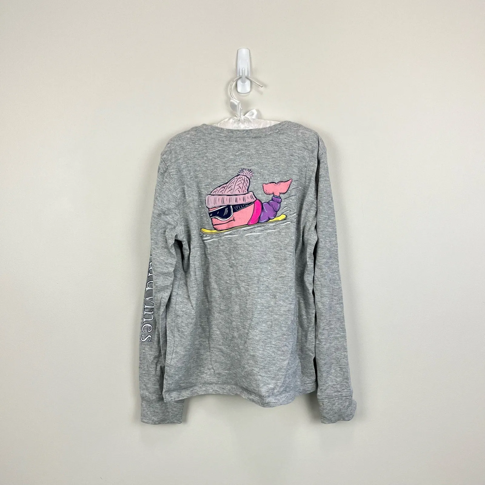 Final Few Vineyard Vines Girls Snowboard Whale Long Sleeve Pocket Tee Small 7-8  Going Fast!