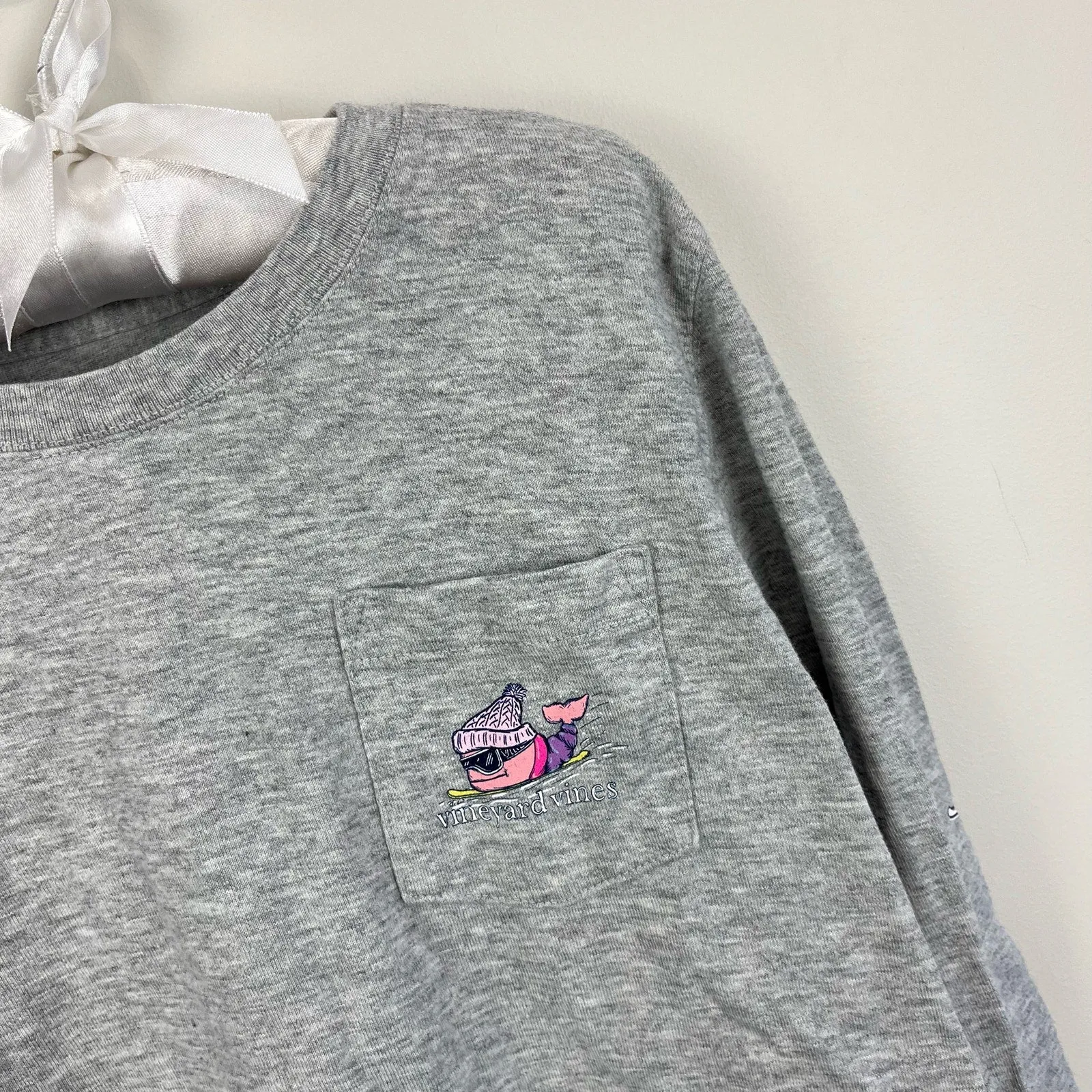 Final Few Vineyard Vines Girls Snowboard Whale Long Sleeve Pocket Tee Small 7-8  Going Fast!