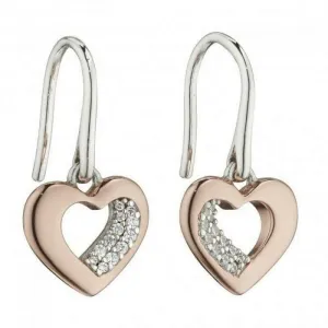 Fiorelli Silver Rose Gold Plated Heart Drop Earrings E5881C