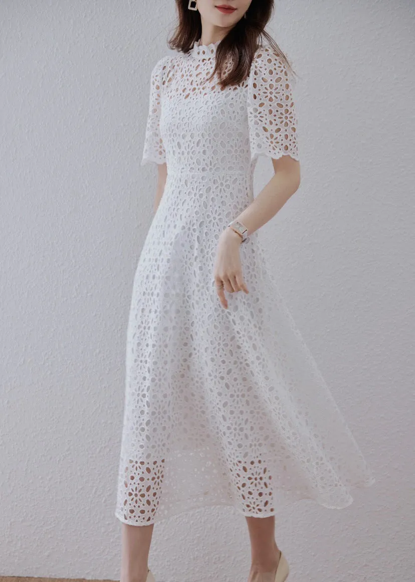 Flash Sale! Lace Embordered Short Sleeve Hollow Out Elegant Midi Dress  Ends Soon!