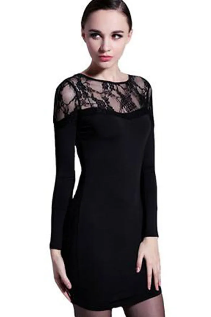 Flash Sale! Long Sleeve lace Mini Dress in Black  Dont Miss Out!