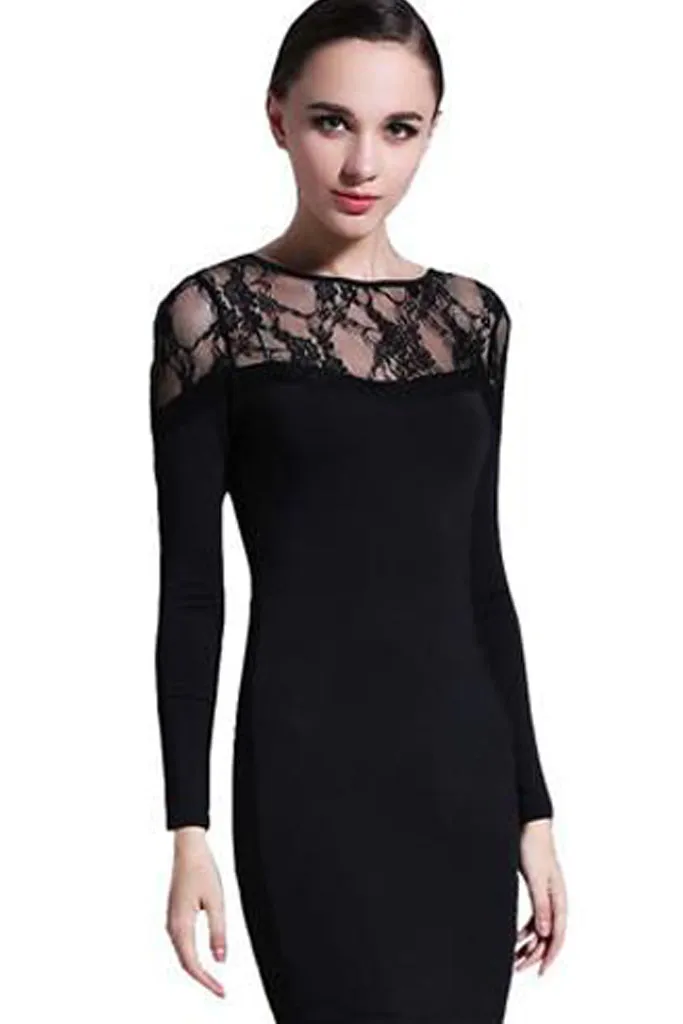 Flash Sale! Long Sleeve lace Mini Dress in Black  Dont Miss Out!