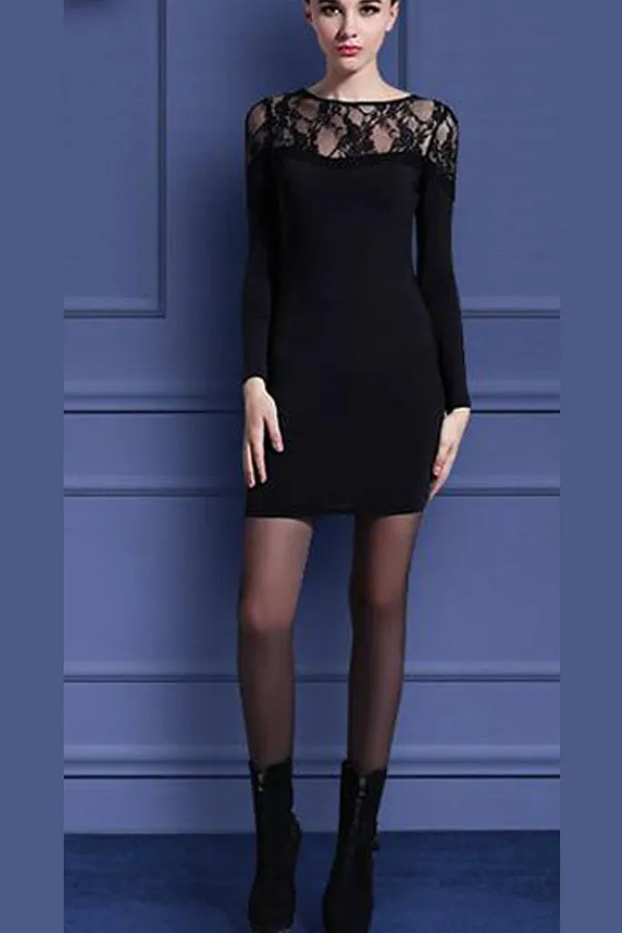 Flash Sale! Long Sleeve lace Mini Dress in Black  Dont Miss Out!