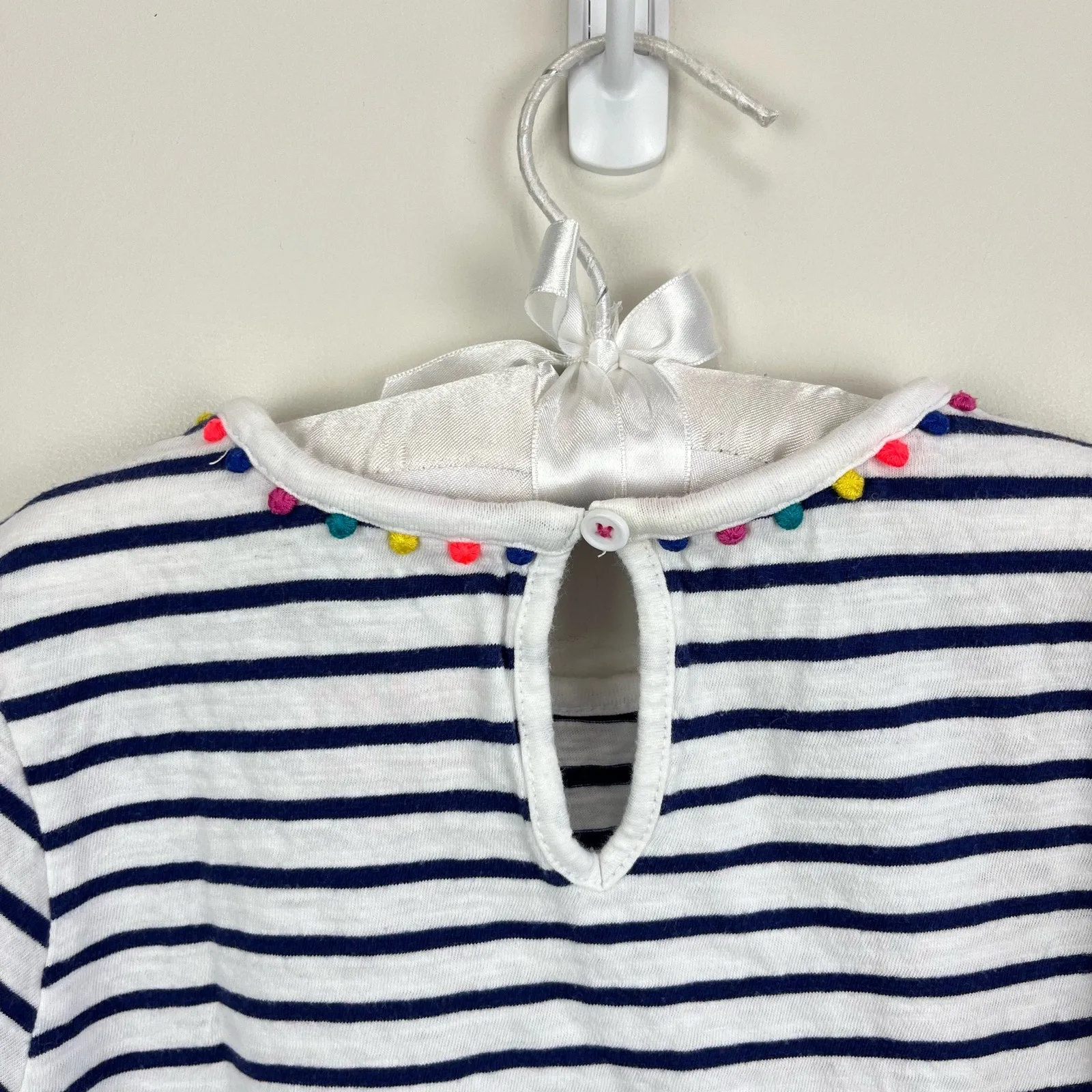 Flash Sale! Mini Boden Charlie Navy Stripe Pom Pom Tee 9-10  Limited Release!