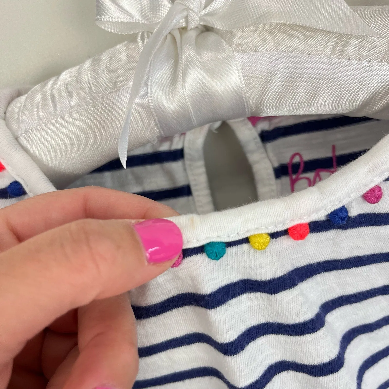 Flash Sale! Mini Boden Charlie Navy Stripe Pom Pom Tee 9-10  Limited Release!